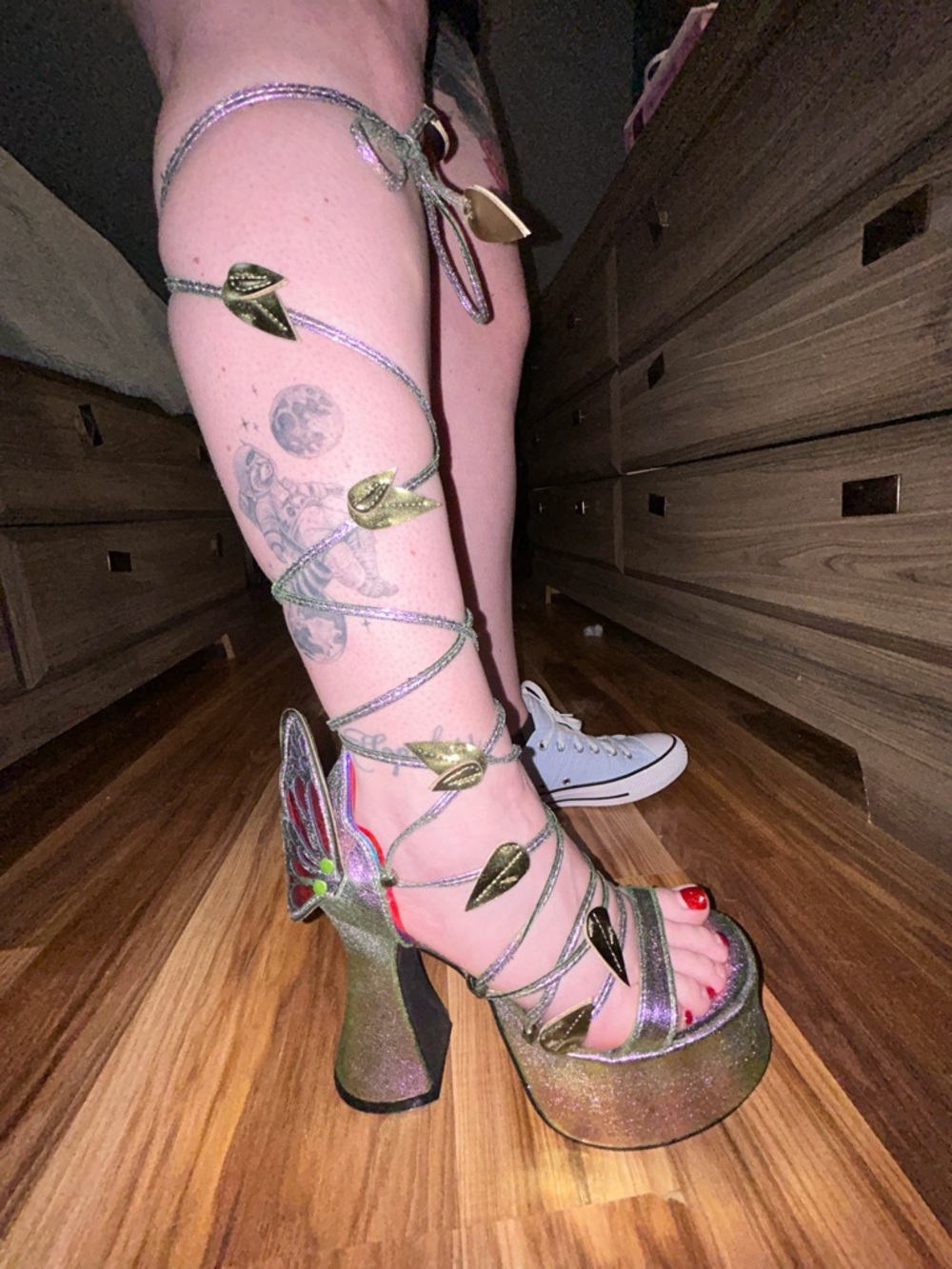 Iridescent Pink Butterfly Wrap-Around Platform Heels - Picture 2 of 3